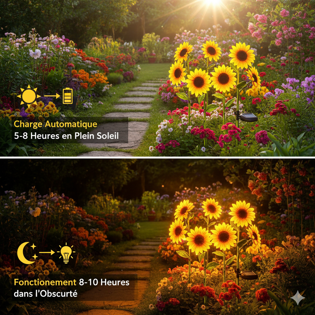 Jardinvert Lampe Solaire Tournesol Lot de 3 Fleurs Lumineuses